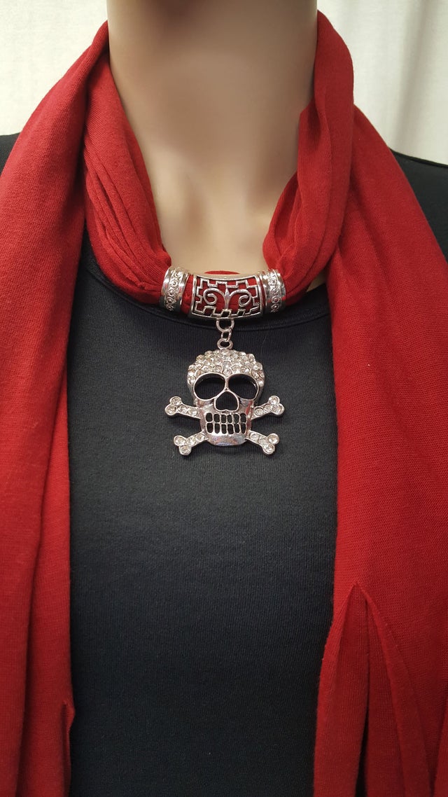 Rhinestone Scarf With Skull