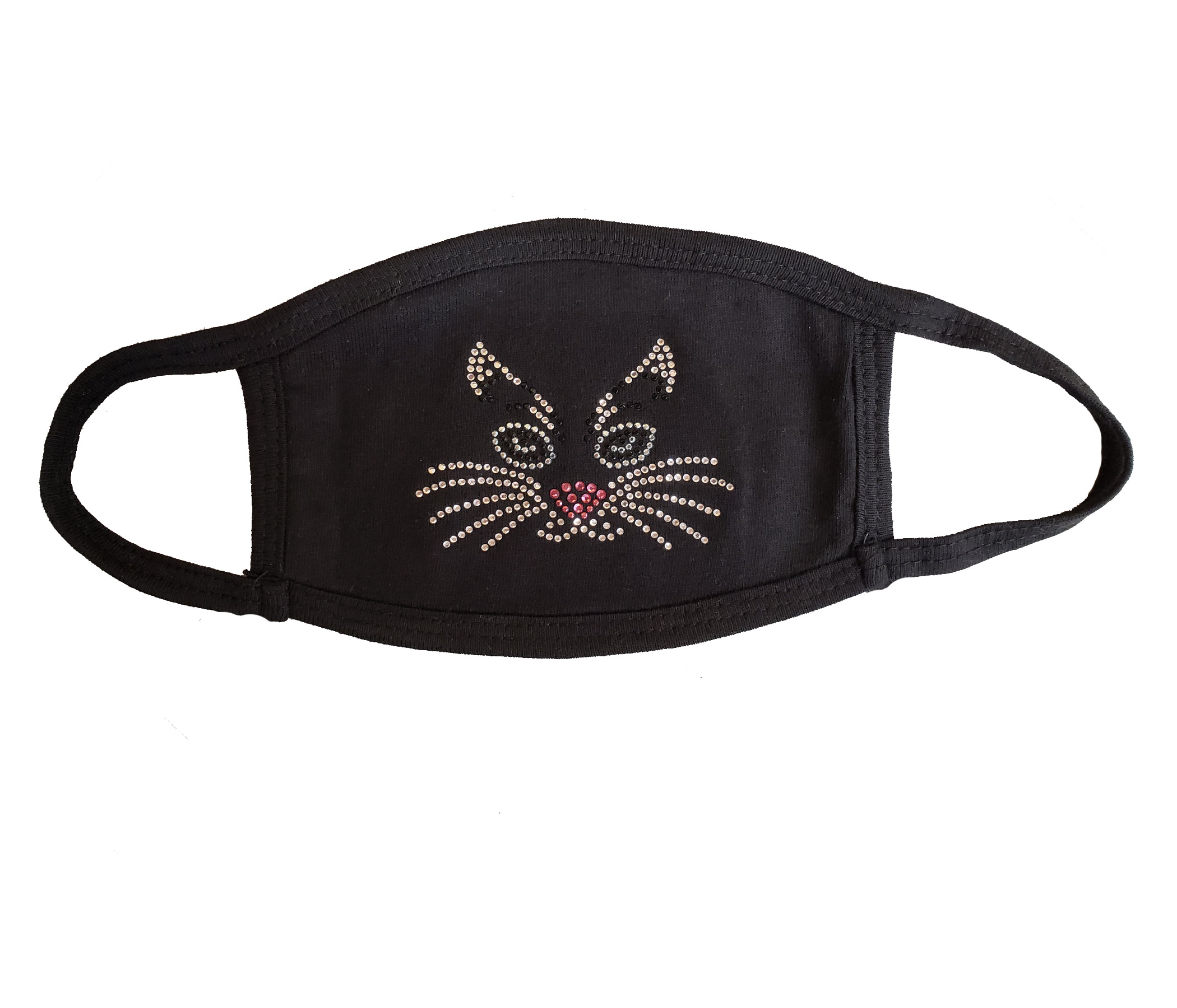 Cat face rhinestone mask with filter pocket
