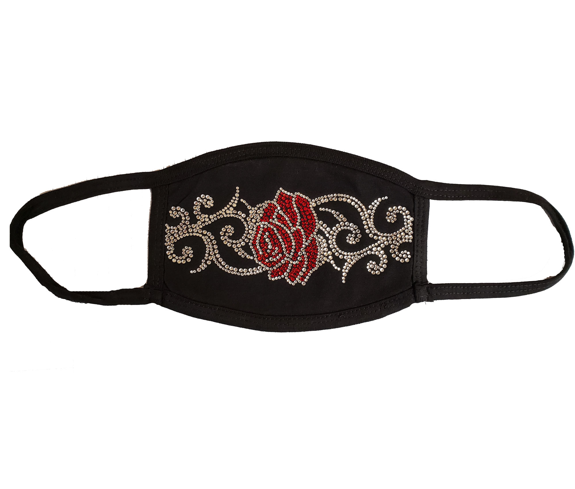 Thorn Rose Rhinestone Mask Black with filter pocket